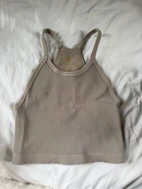 Free People Ribbed Cropped Tank Top in Light Taupe